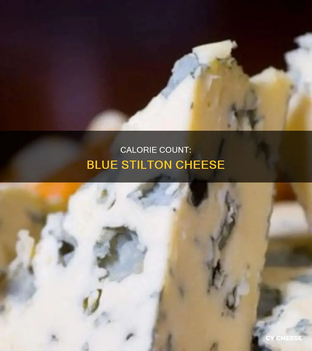 how many calories in 100 grams of blue stilton cheese