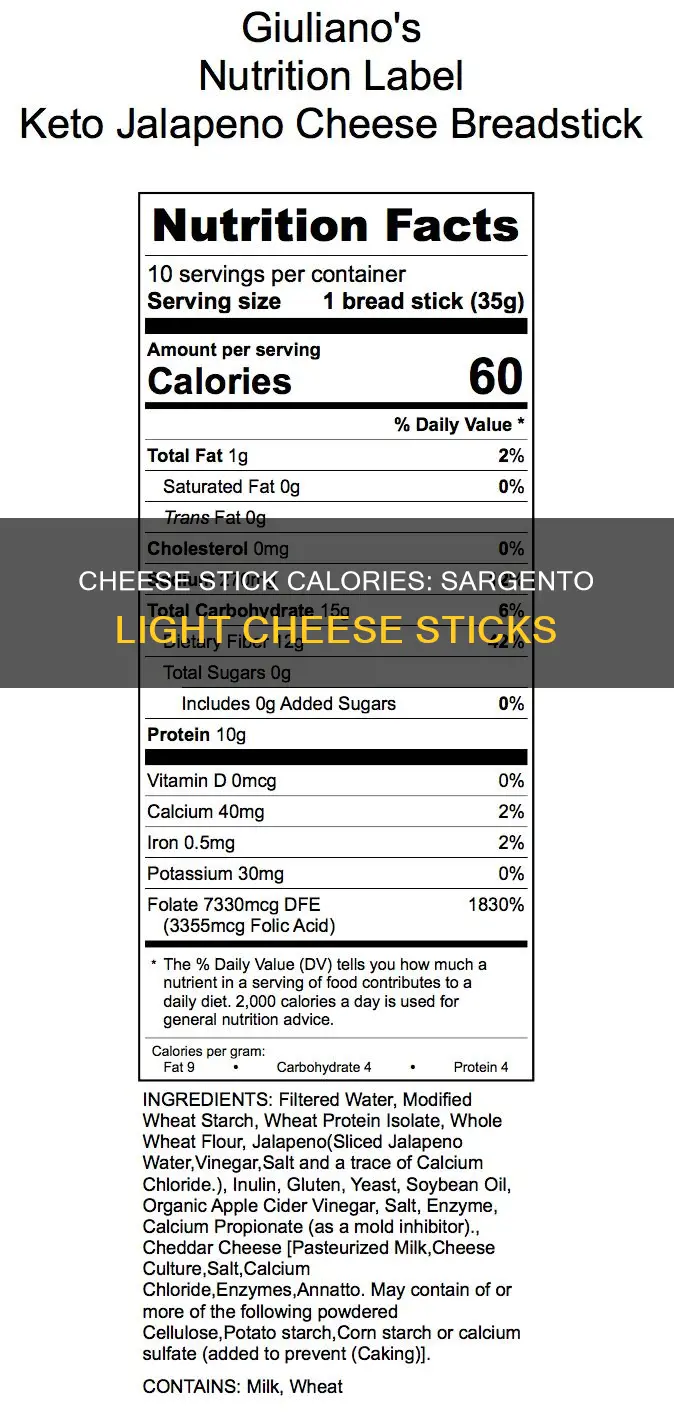 how many calories in a sargento light cheese stick