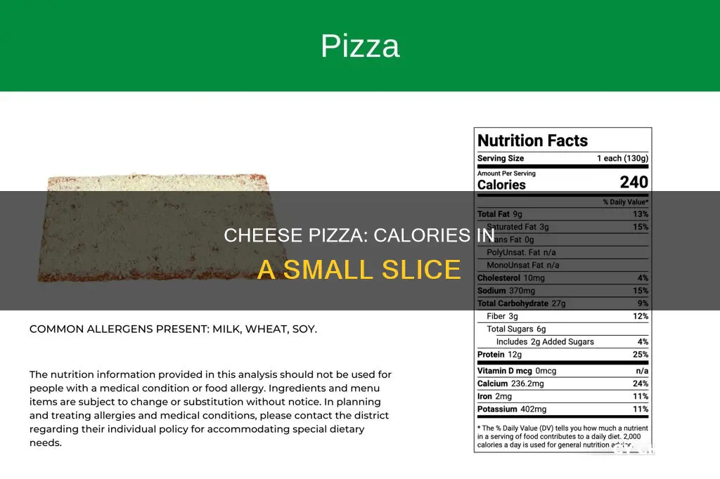 how many calories in a small piece of cheese pizza