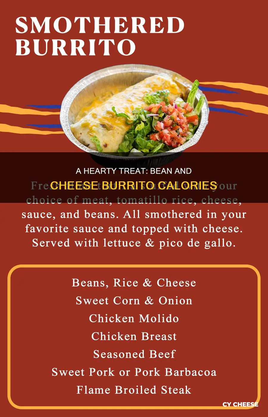 how many calories in a smothered bean and cheese burrito