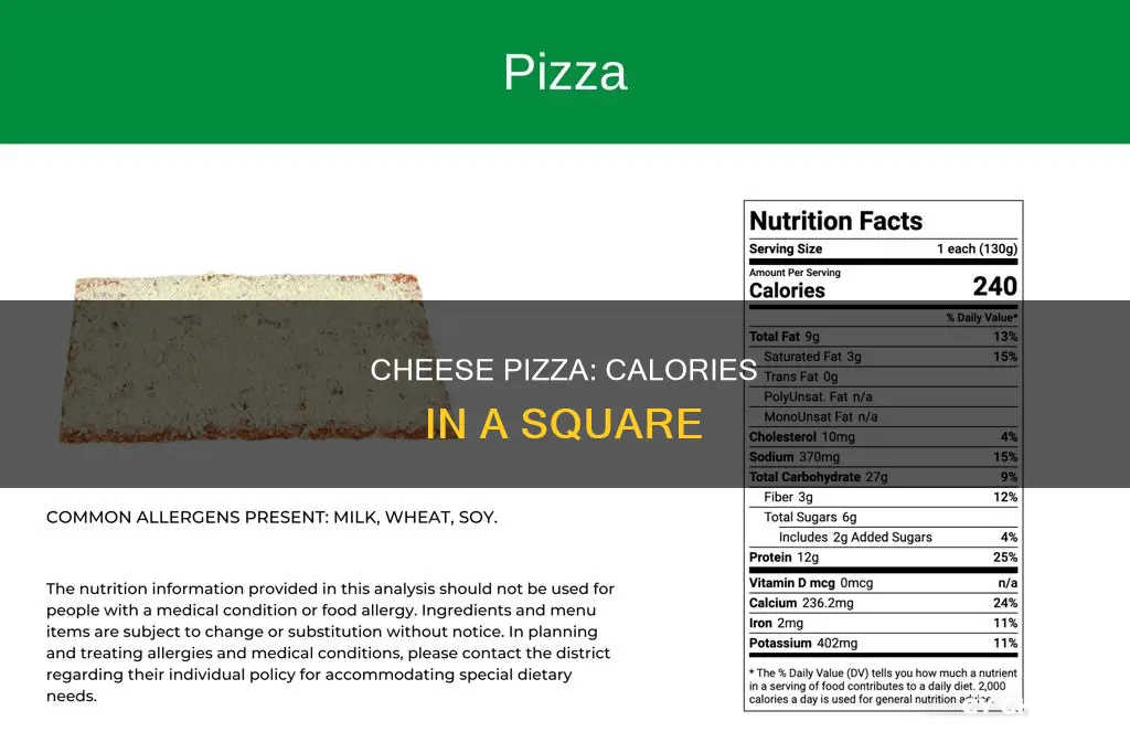 how many calories in a square of cheese pizza