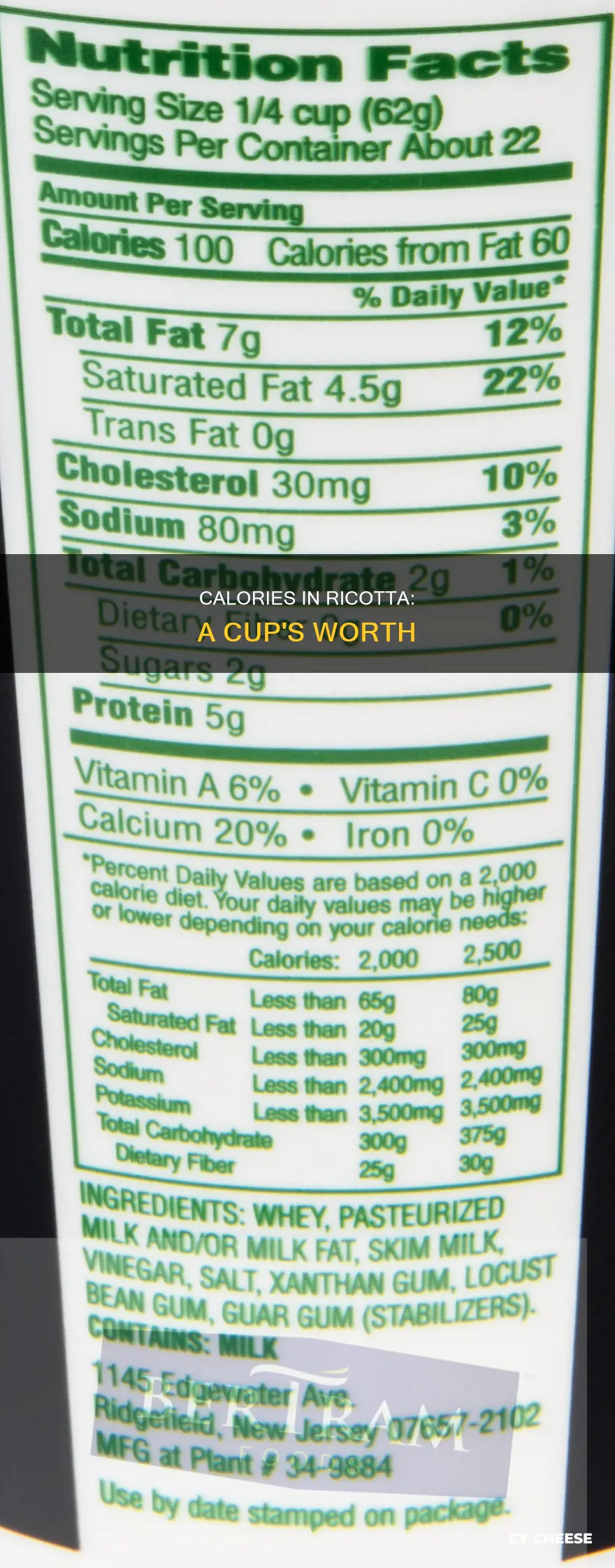 how many calories in one cup of recota cheese