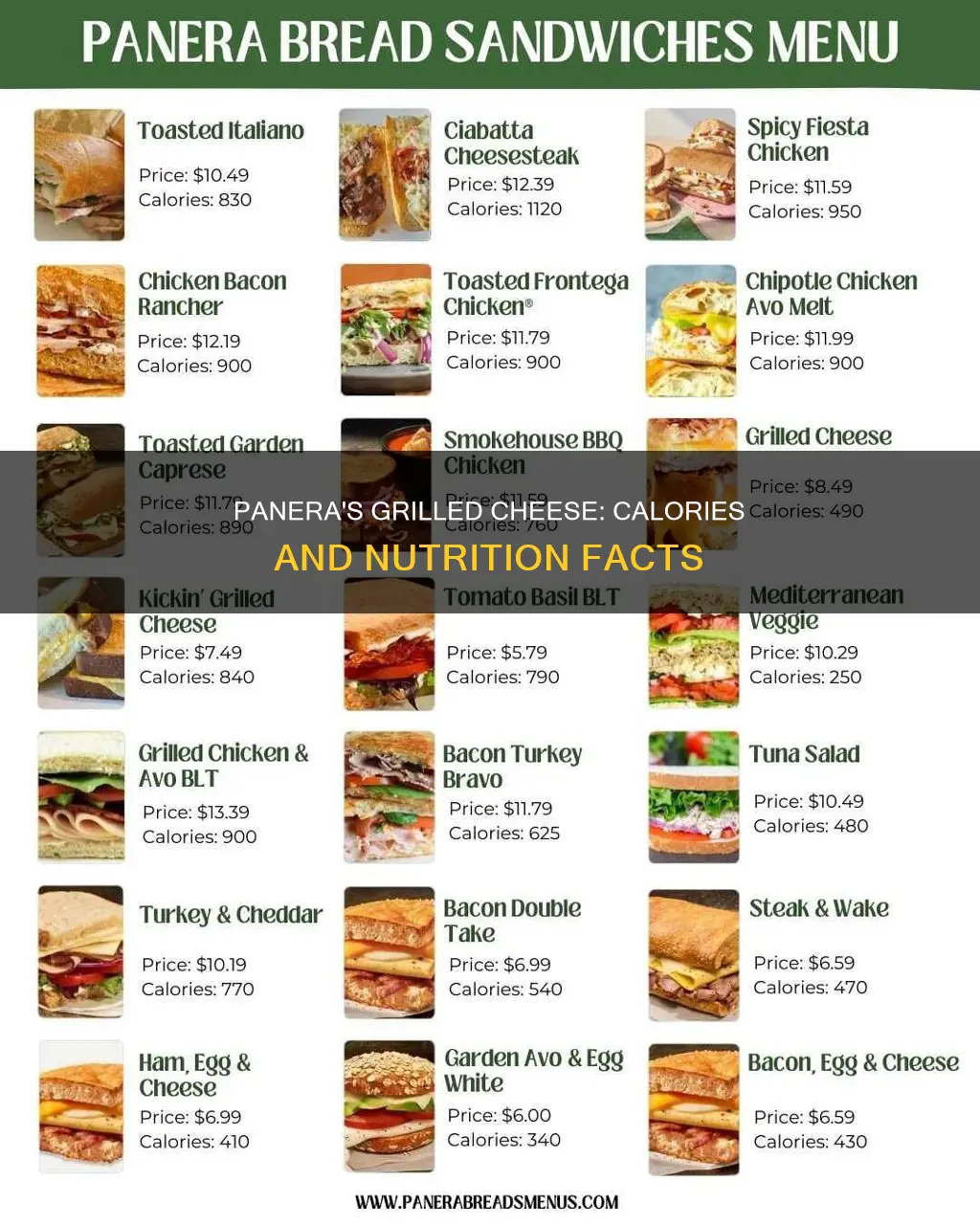 how many calories in panera half grilled cheese