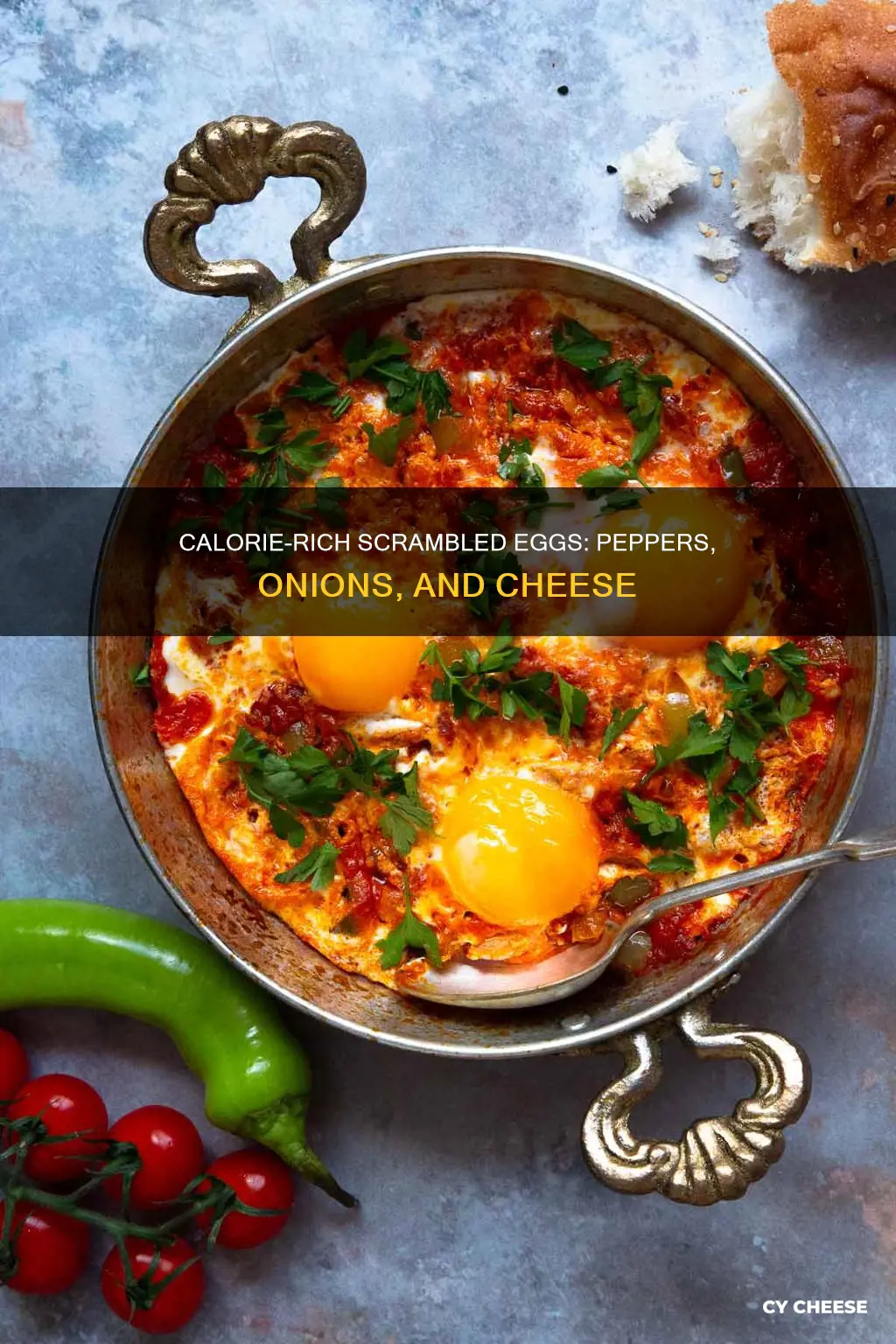 how many calories in scrambledbeggs with peppers onions and cheese