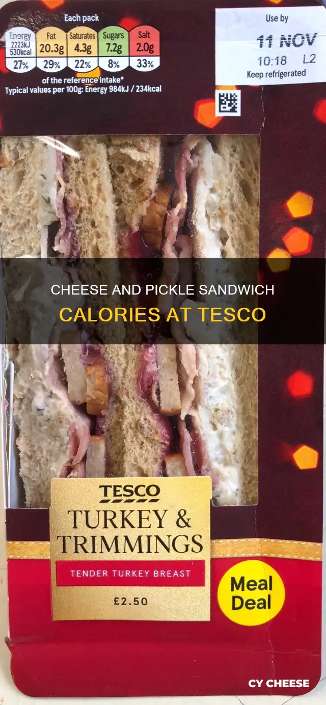 how many calories in tesco cheese and pickle sandwich