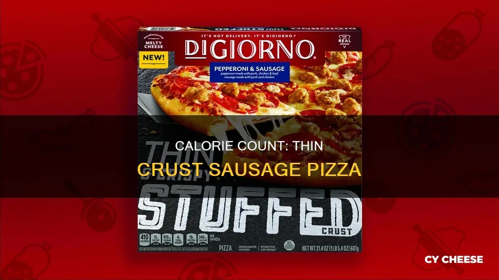 how many calories in thin crust sausage and cheese pizza