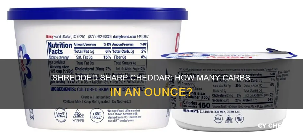 how many carbohydrates in 1 oz sharp shredded cheddar cheese