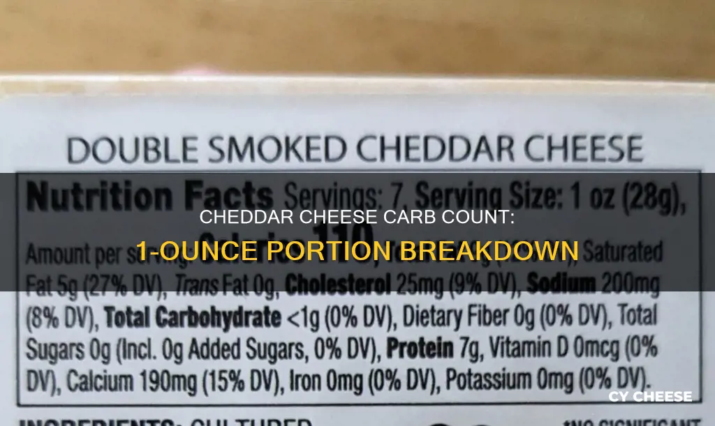 how many carbs are in 1 oz of cheddar cheese