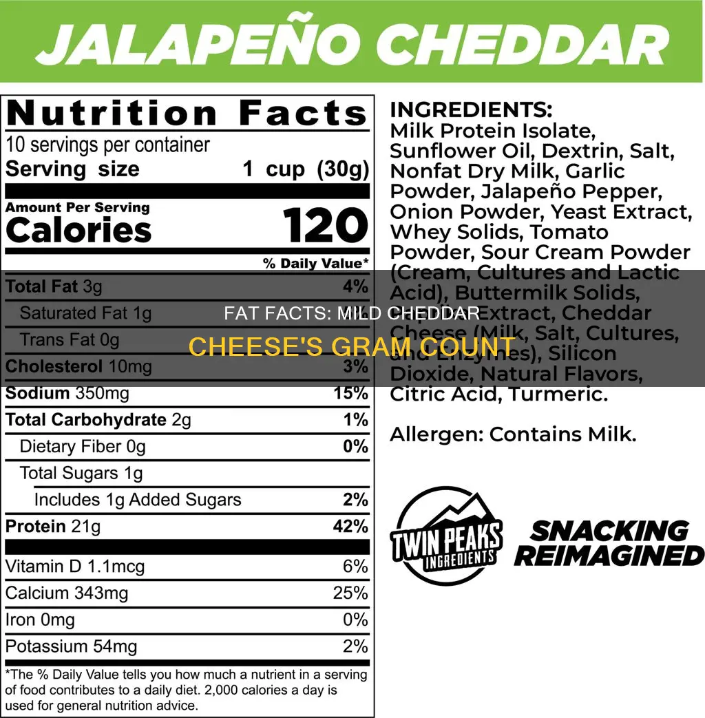 how many grams of fat in mild cheddar cheese