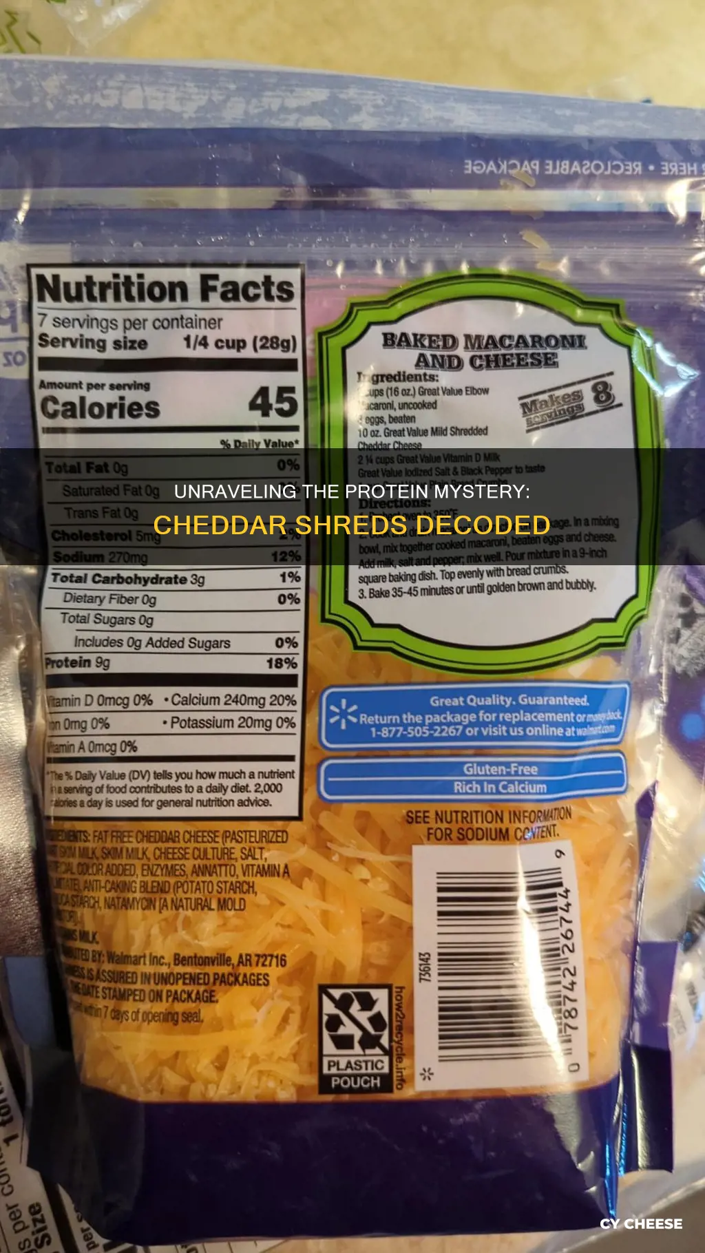 how many grams of protein in shredded cheddar cheese