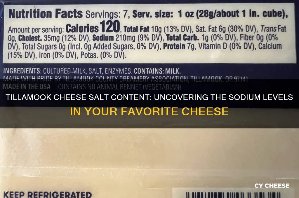 how much salt is in tillamook cheese