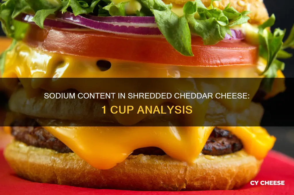 how much sodium in 1 cup of shredded cheddar cheese