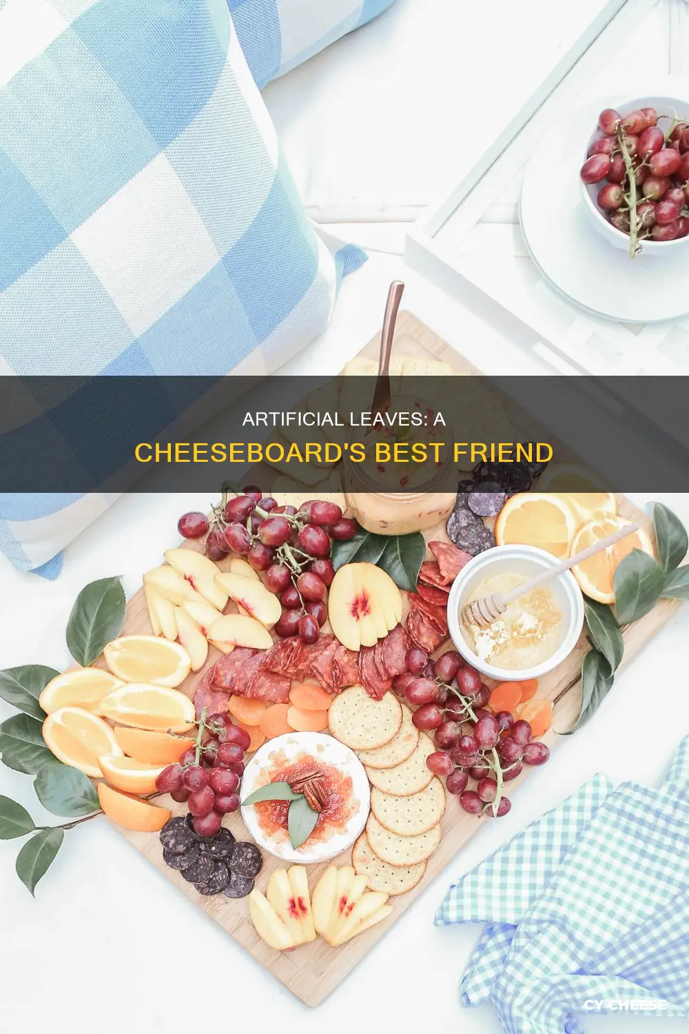 how to use artificial leaves on a cheese board