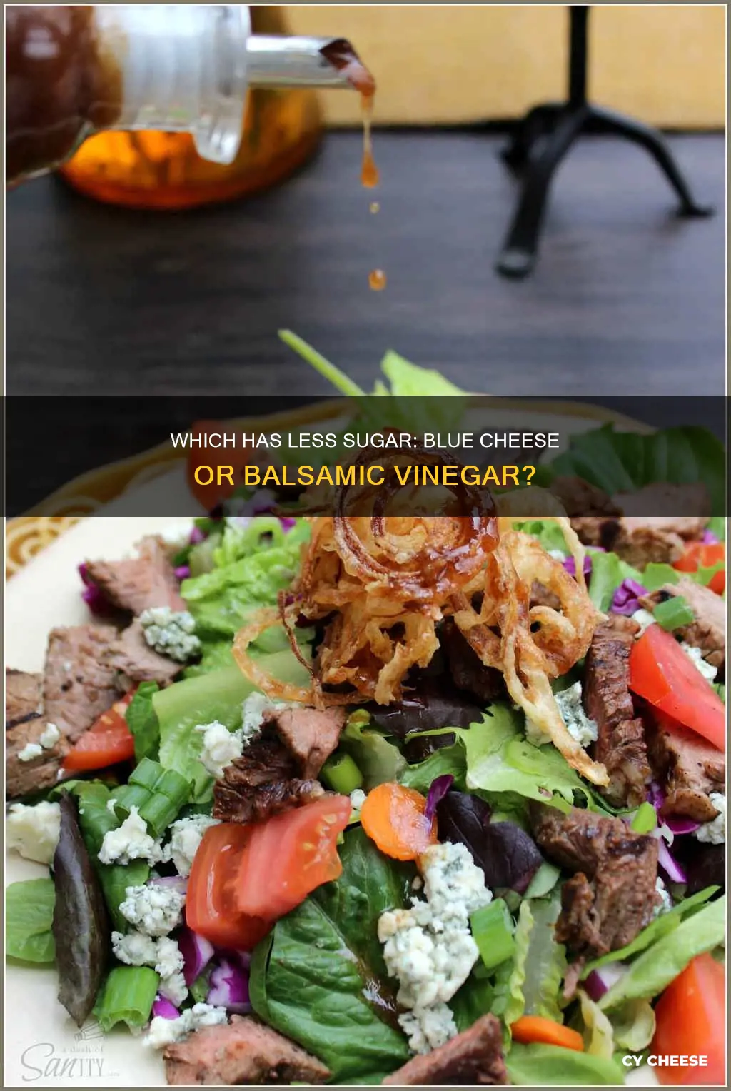 what has less sugar balsamic vinegar or blue cheese