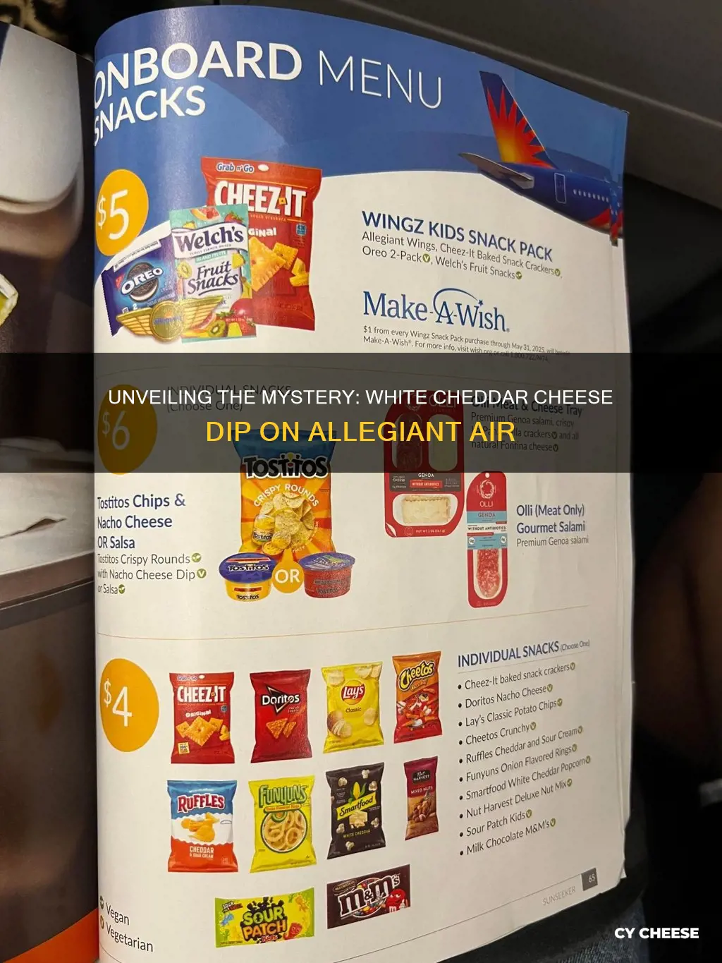 what is the white cheddar cheese dip on allegiant air